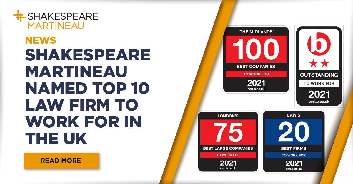 Shakespeare Martineau named top 10 law firm to work for in the UK